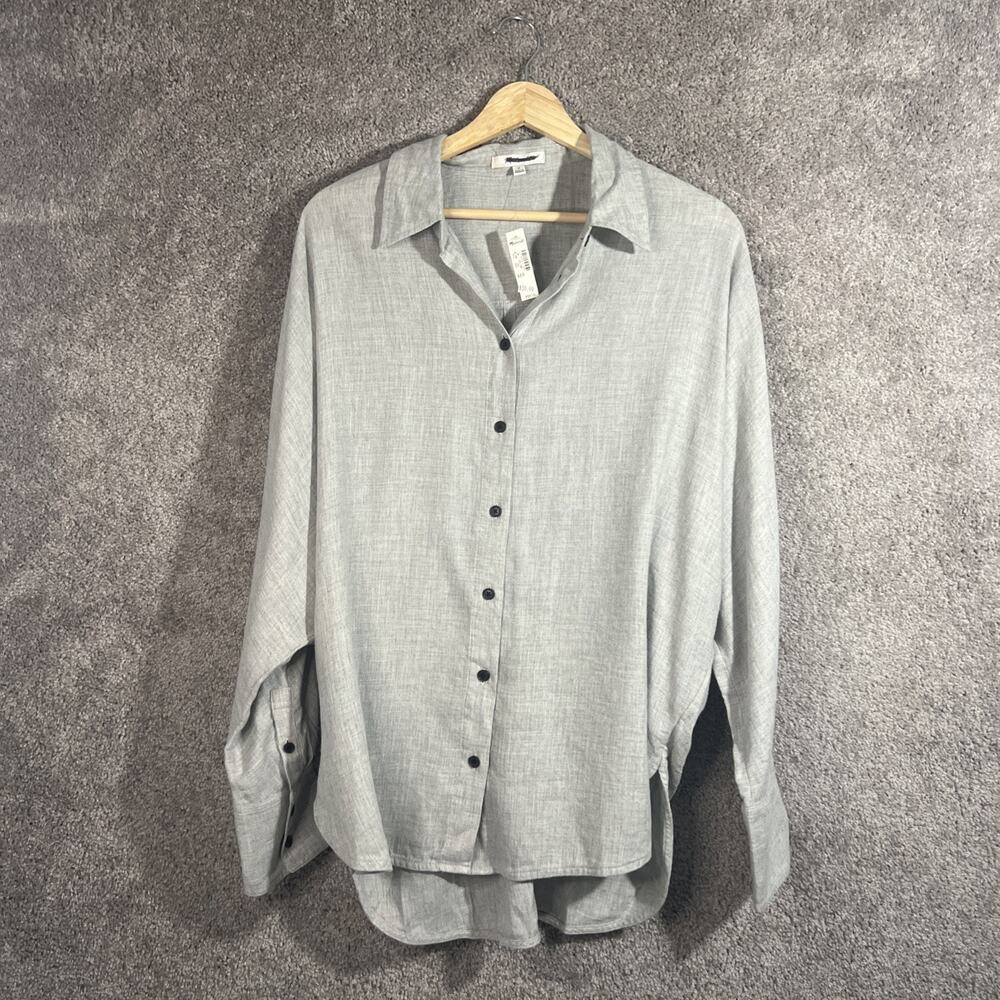 Madewell Women's Medium Heathered Gray Dolman Sleeve Button Up Casual Top